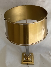 1970′ Lampe En Bronze Doré Et Nickelé Style Charles Non Signée