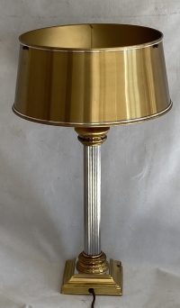 1970′ Lampe En Bronze Doré Et Nickelé Style Charles Non Signée