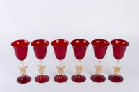 Six Verres Vénitiens ( Murano) Rouges Rubis à 2 Cygnes 1910