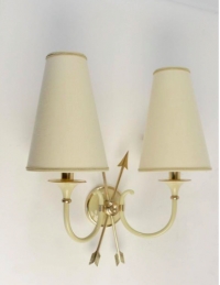 Pair of Neoclassical Sconces with Two Crossed Arrows by Maison Lunel, 1950