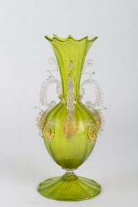 Vase en verre vert de Venise par Salviati 1885 Murano