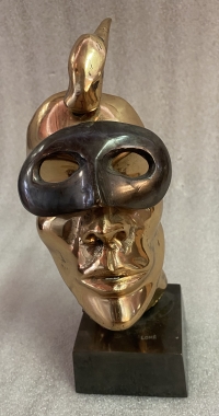 1970/80 Visage Masqué En Bronze , Sculpture Signée LOHE