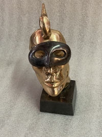 1970/80 Visage Masqué En Bronze , Sculpture Signée LOHE