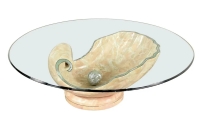 1970′ Table Basse à l’huitre Perlière en Résine à l’Imitation du Marbre Tesselé pour Roméo