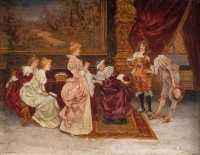 Paire de tableaux huile sur toile fin XIXème siècle