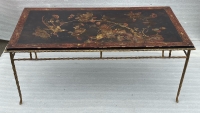 1970′ Table Basse Bronze Modèle Palmier Maison Baguès Ou Charles Laque De Chine 105 x 47 x H 42 cm
