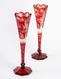 Paire de vases en bohême en forme flûte, XIXème siècle
