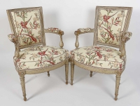 Paire de fauteuils d’époque Directoire à dossiers en cabriolet en bois naturel laqué vers 1795