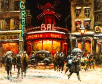 Armand Lourenco (1925-2004)- Le Moulin Rouge sous la Neige huile sur toile vers 1950-1960