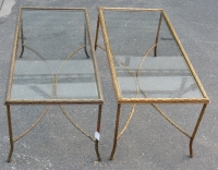 1950/70&#039; Paire Tables Basses en Bronze Doré Décor Palmier Maison Charles 105 X 50 cm