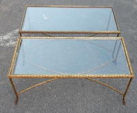 1950/70&#039; Paire Tables Basses en Bronze Doré Décor Palmier Maison Charles 105 X 50 cm