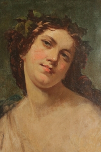 Elégante peinture du XIXème siècle représentant une femme romantique