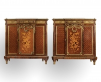 A Pair of French 19th Century Louis XVI St. Mahogany and Ormulu Mounted Meuble d’appui after Henry Dasson.
