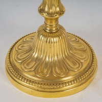 Paire de flambeaux en bronze ciselé et doré montés en lampes d’époque Louis XVI