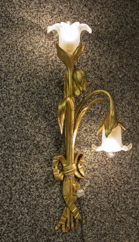 Paire d&#039;appliques Art Nouveau en bronze et verre