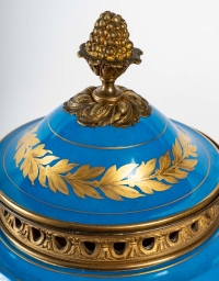 Belle Paire de Vases en forme de Potiche en Porcelaine de Sèvres Bleu clair signé, XIXème siècle