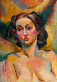 Portrait sur panneau en bois, 1930, Art Déco