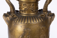A Pair of French 19th Century Renaissance St. Patinated Bronze Urns By Ferdinand Barbedienne (1810-1892).