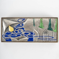 Boîte ou coffret sur âme de bois, à décor en argent émaillé, signé de l&#039;artiste et orfèvre italien Ottaviani, circa 1960