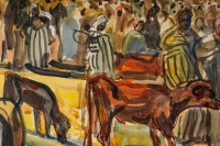 Scène de marché, aquarelle, signée  Edouard Doigneau