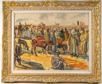Scène de marché, aquarelle, signé Edouard Doigneau