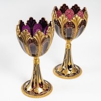 Paire de coupes en bohême violet et doré, XIXème siècle