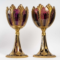 Paire de coupes en bohême violet et doré, XIXème siècle