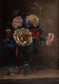 Huile sur toile, Fleurs peintes par Henry Cleenewerck, XIXème siècle