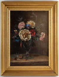 Huile sur toile, Fleurs peintes par Henry Cleenewerck, XIXème siècle