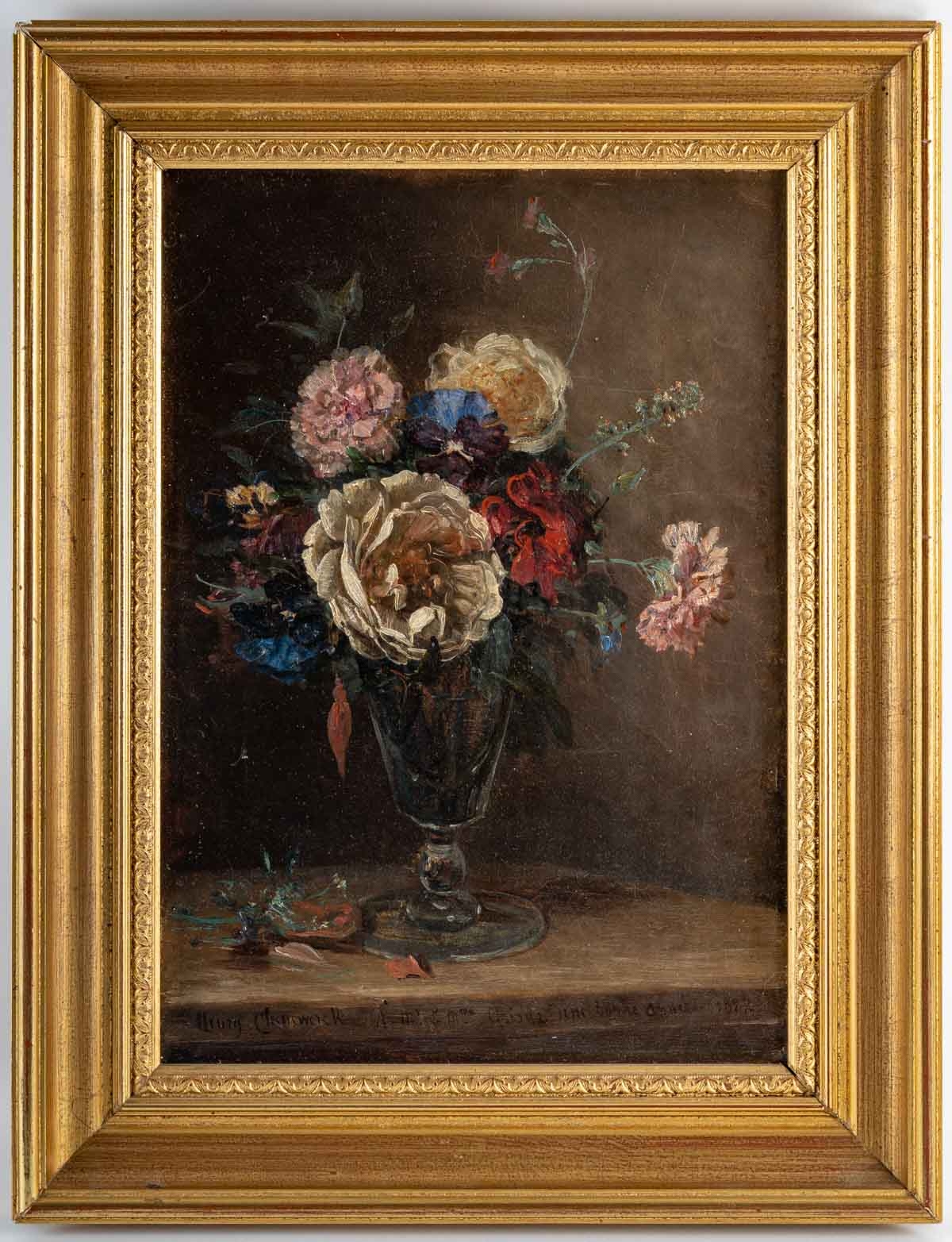 Huile sur toile, Fleurs peintes par Henry Cleenewerck, XIXème siècle||||||