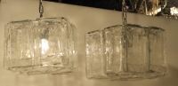 1970′ Paire de Lustres ou Lanternes par Fratelli en Forme de Cage Cristal de Murano