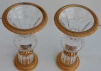 1970′ Paire De Vases Medicis Cristal Et Bronze Doré