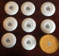 Set of 8 coasters by Piero Fornasetti, série &quot;Maschere Italiane&quot; with original box, 1950