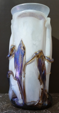 NOVARO Vase en verre soufflé signé et daté 1989