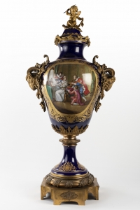A French 19th Century Louis XVI St. Cobalt Blue Sèvres Porcelain And Orumulu Vase.
