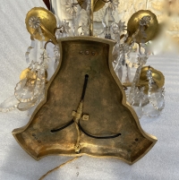 1950′ Lampe Girandole Bronze 5 Bras Pampilles H 82 cm