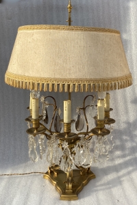 1950′ Lampe Girandole Bronze 5 Bras Pampilles H 82 cm