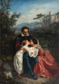 Huile sur toile du XIXème siècle, Maman qui embrasse son enfant