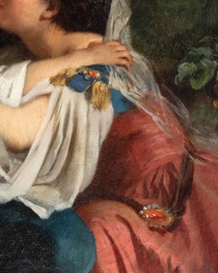 Huile sur toile du XIXème siècle, Maman qui embrasse son enfant