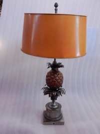 1950/70 Lampe à l’Ananas en Bronze Argenté, Abat-jour en Métal, Signée Charles, Made In France