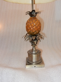1950/70 Lampe à l’Ananas en Bronze Argenté, Abat-jour en Métal, Signée Charles, Made In France