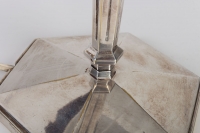 Lampe 1930 pied argenté abat-jour refait dans le style Rhulmanien