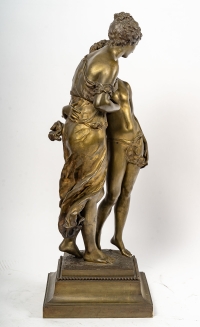 Bronze &quot;Cupidon et une jeune femme&quot;, couleur médaille, XIXème siècle