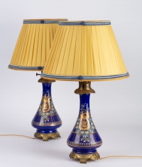 Paire de lampes bleues émaillées Napoléon III