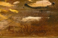 GUILLEMINET Claude Peinture 19ème siècle Ecole de Barbizon Le réveil de la basse cour Huile sur toile signée