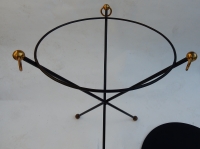 1960/70′ Guéridon Fer Forgé Ornements En Laiton Style Jacques Adnet Diamètre 49 cm