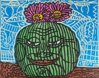Robert COMBAS - Tête verte aux fleurs, 1988