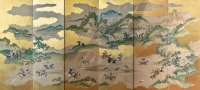 Rare Paravent Japonais d&#039;une Scène de Chasse 17/18ème siècle