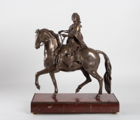 Sculpture Of Louis XIV Silver Bronze And Pedestal Marble Cherry Nineteenth Century