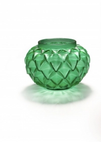 Lalique France vase &quot;Languedoc &quot; Teinté Vert